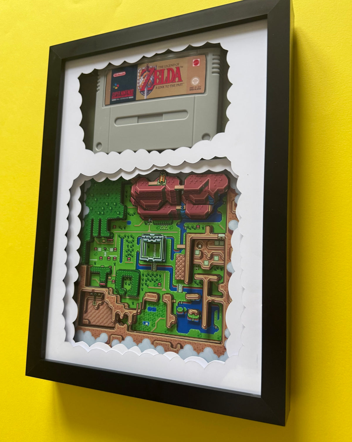 Zelda Hyrule Map SNES Cartridge  3D Shadow Box Art