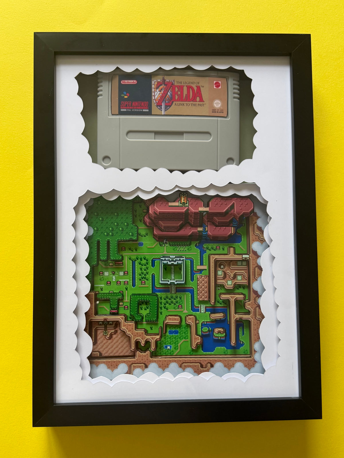 Zelda Hyrule Map SNES Cartridge  3D Shadow Box Art