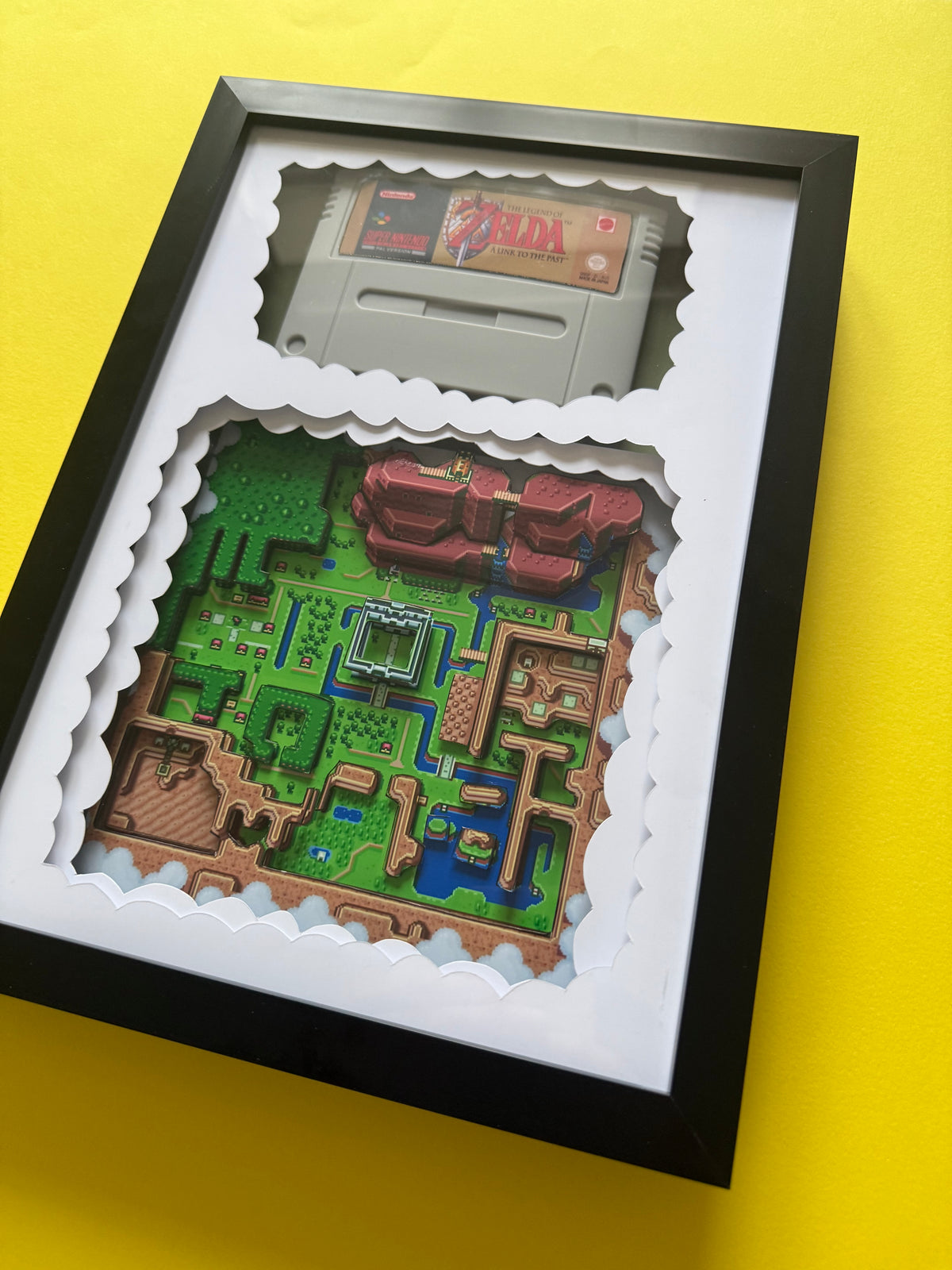 Zelda Hyrule Map SNES Cartridge  3D Shadow Box Art