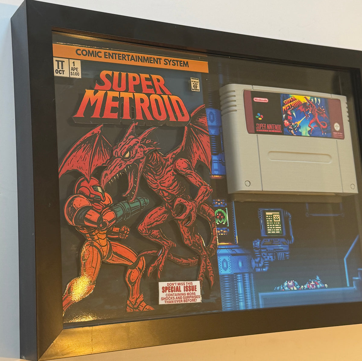 Super Metroid SNES Cartridge  3D Shadow Box Art