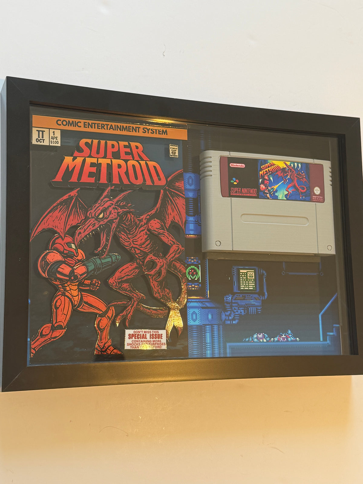 Super Metroid SNES Cartridge  3D Shadow Box Art