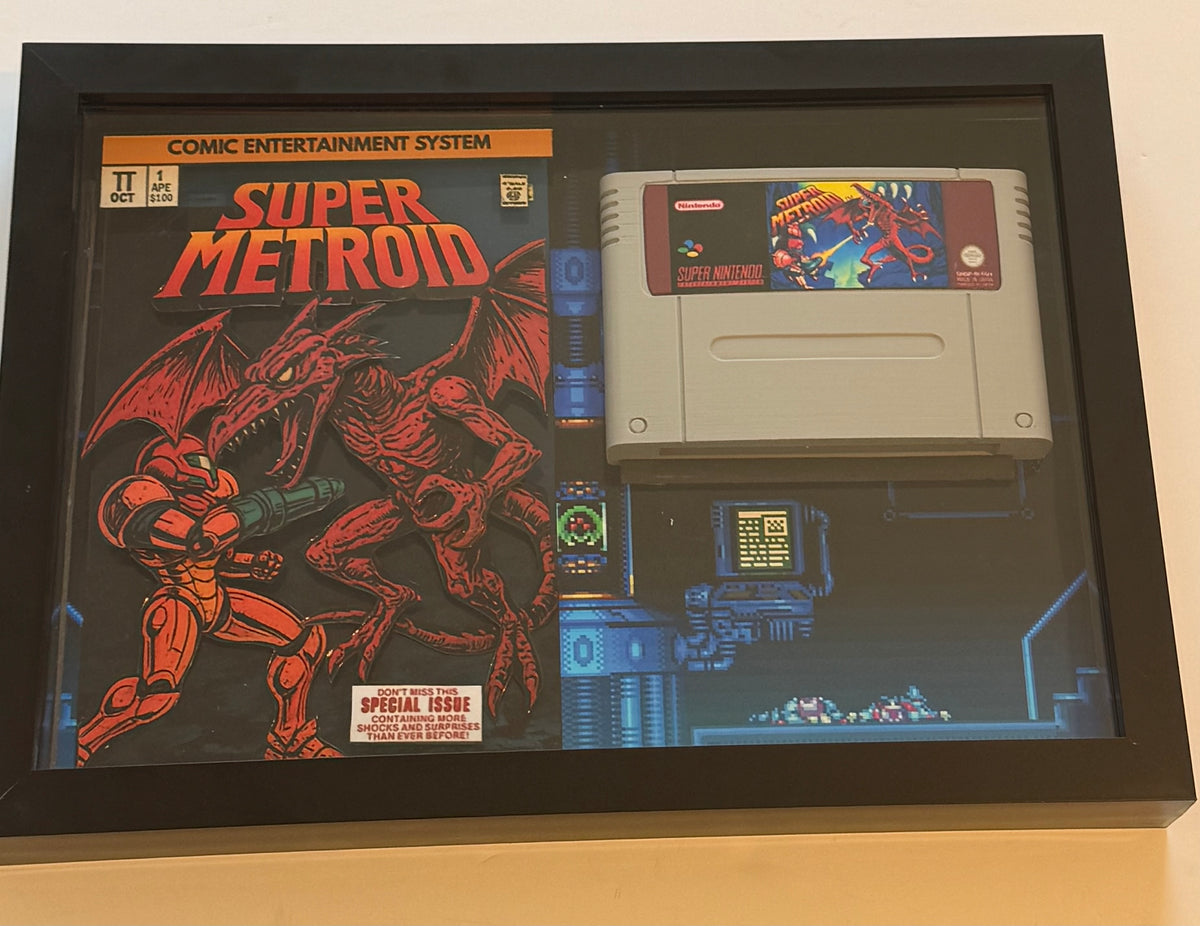 Super Metroid SNES Cartridge  3D Shadow Box Art