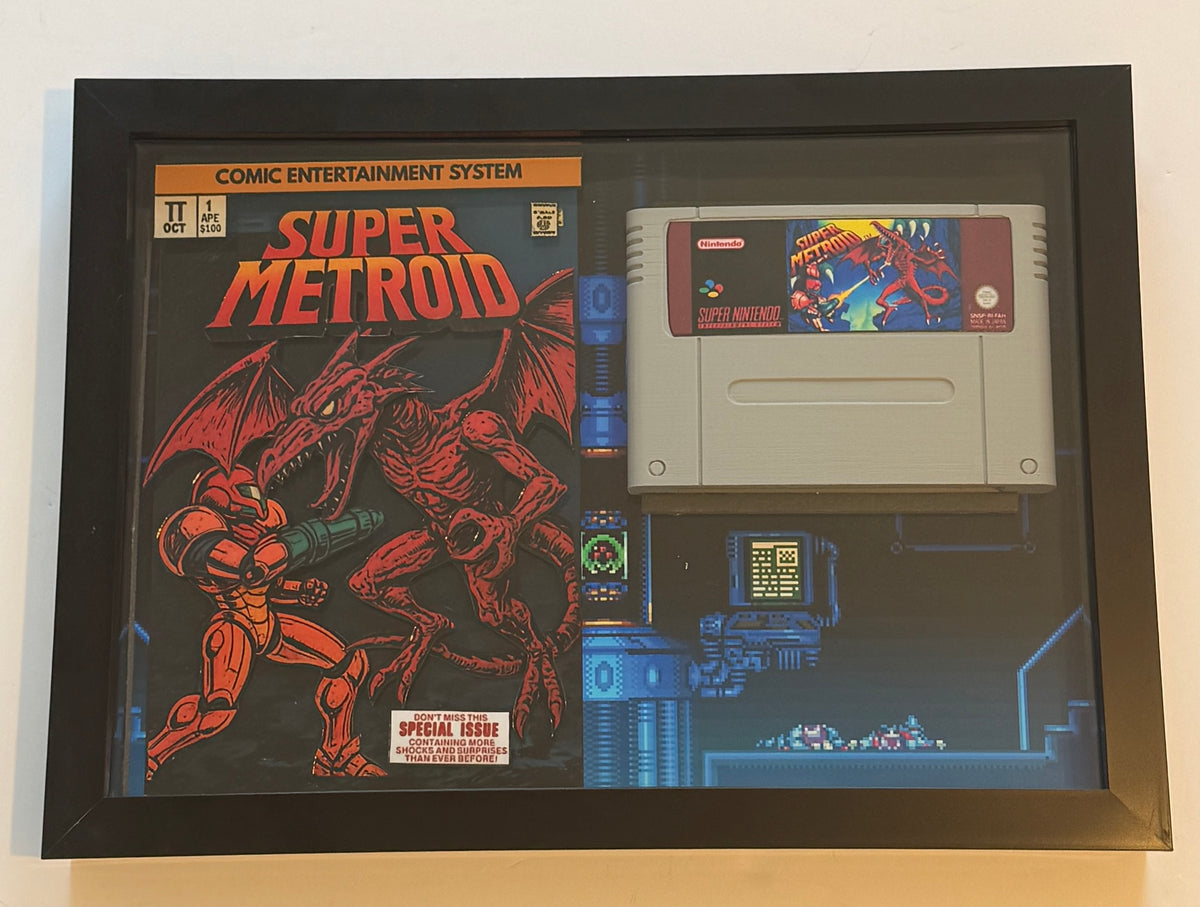 Super Metroid SNES Cartridge  3D Shadow Box Art