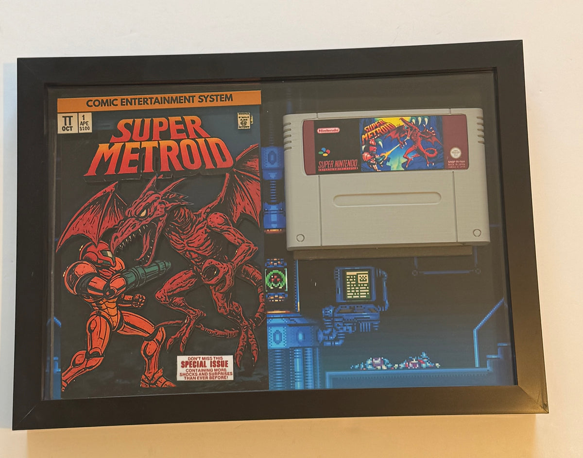 Super Metroid SNES Cartridge  3D Shadow Box Art